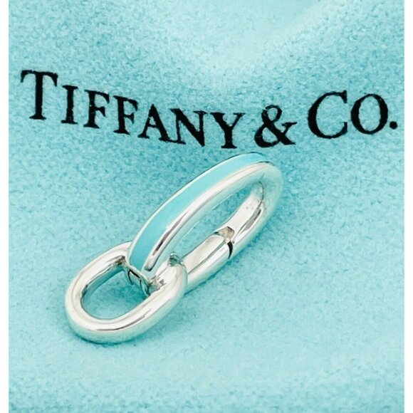 Tiffany Blue Enamel Oval Clasping Link Jump Ring Charm Bracelet Length Extender - Picture 1 of 7